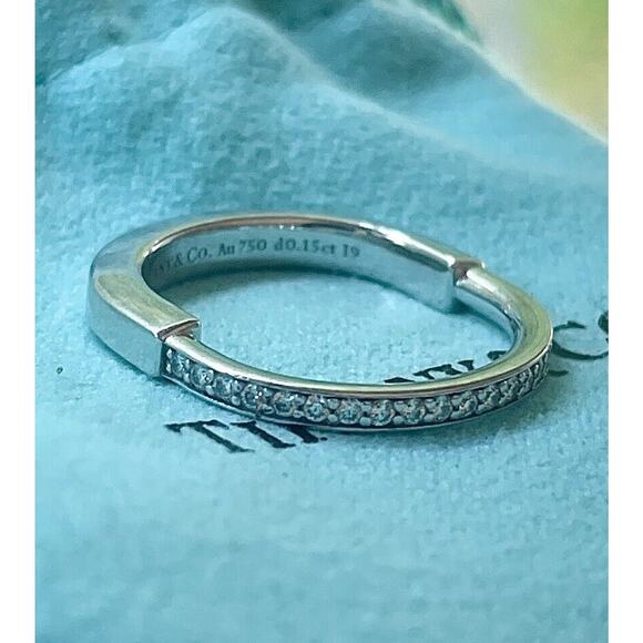 Tiffany & Co Diamond White Gold 750 Lock Wedding Band Ring 6.75 Necklace Pendant - Picture 1 of 16